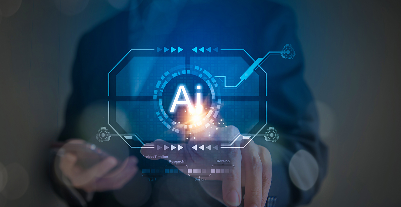 Businessman touching screen working of Artificial Intelligence (AI) in the futuristic.